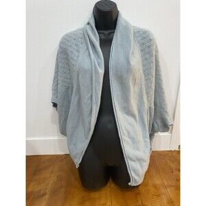 Garnet Hill Size Med Knit Light Blue Open Front 100% Cashmere Cardigan Sweater